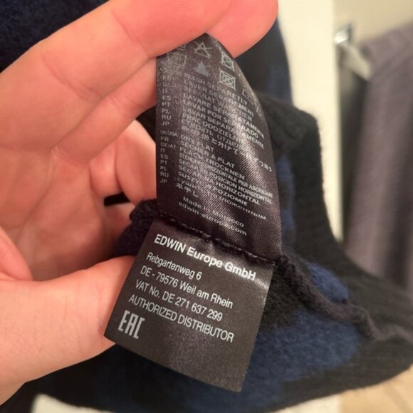 Edwin Men's Blue and Black Knit Wool Blend Sweater - Picture 4 of 6